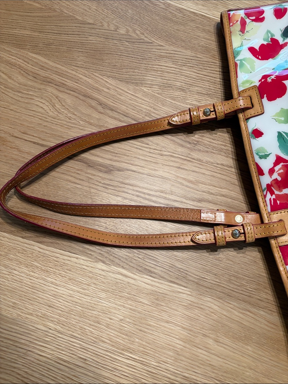 Vintage Dooney & Bourke Floral Tote with Pink, Green, and Orange Accents. - Picture 12 of 16